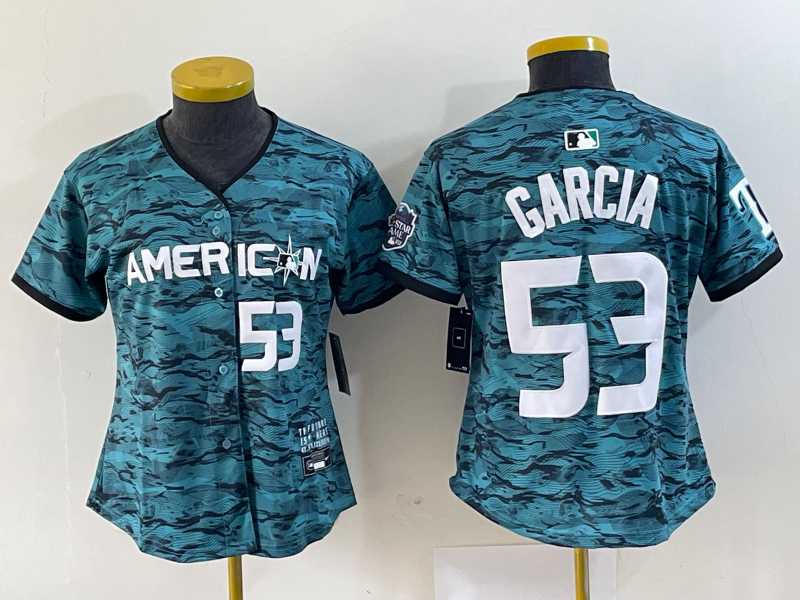 Women%27s Texas Rangers #53 Adolis Garcia Number Teal 2023 All Star Stitched Baseball Jersey->mlb womens jerseys->MLB Jersey